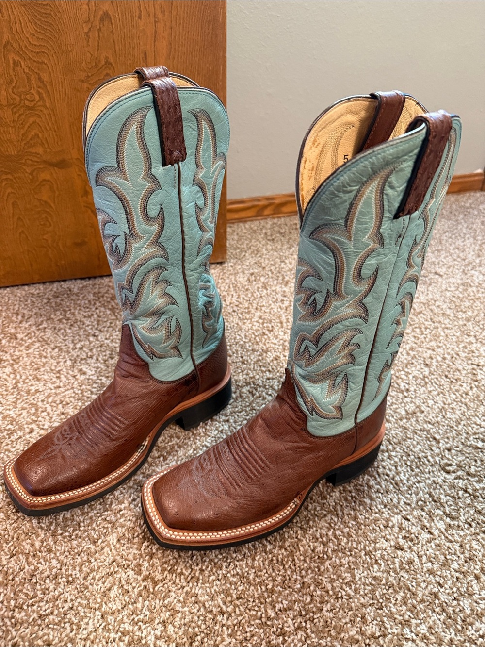 Justin Boots Brown Leather with Turquoise Women's Cowboy Boots